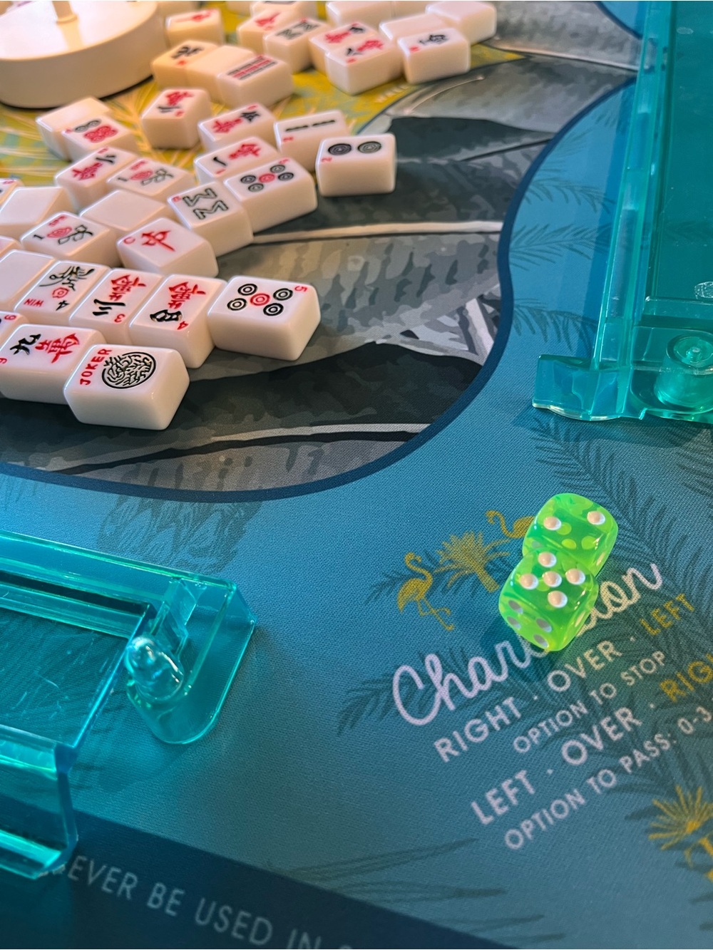 Mahjong Setup - Tiles, Racks, Dice, Lamp, & Matching Mat - Picture 3 of 10